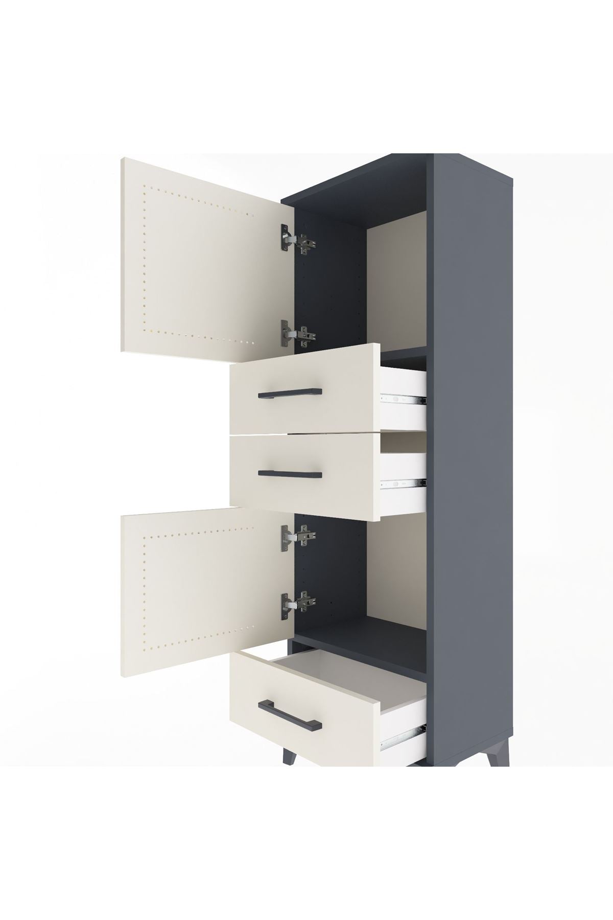 Arges Dolap 2 Raflı 3 Çekmeceli 2 Kapaklı 44x30x134 Antrasit-Aytaşı