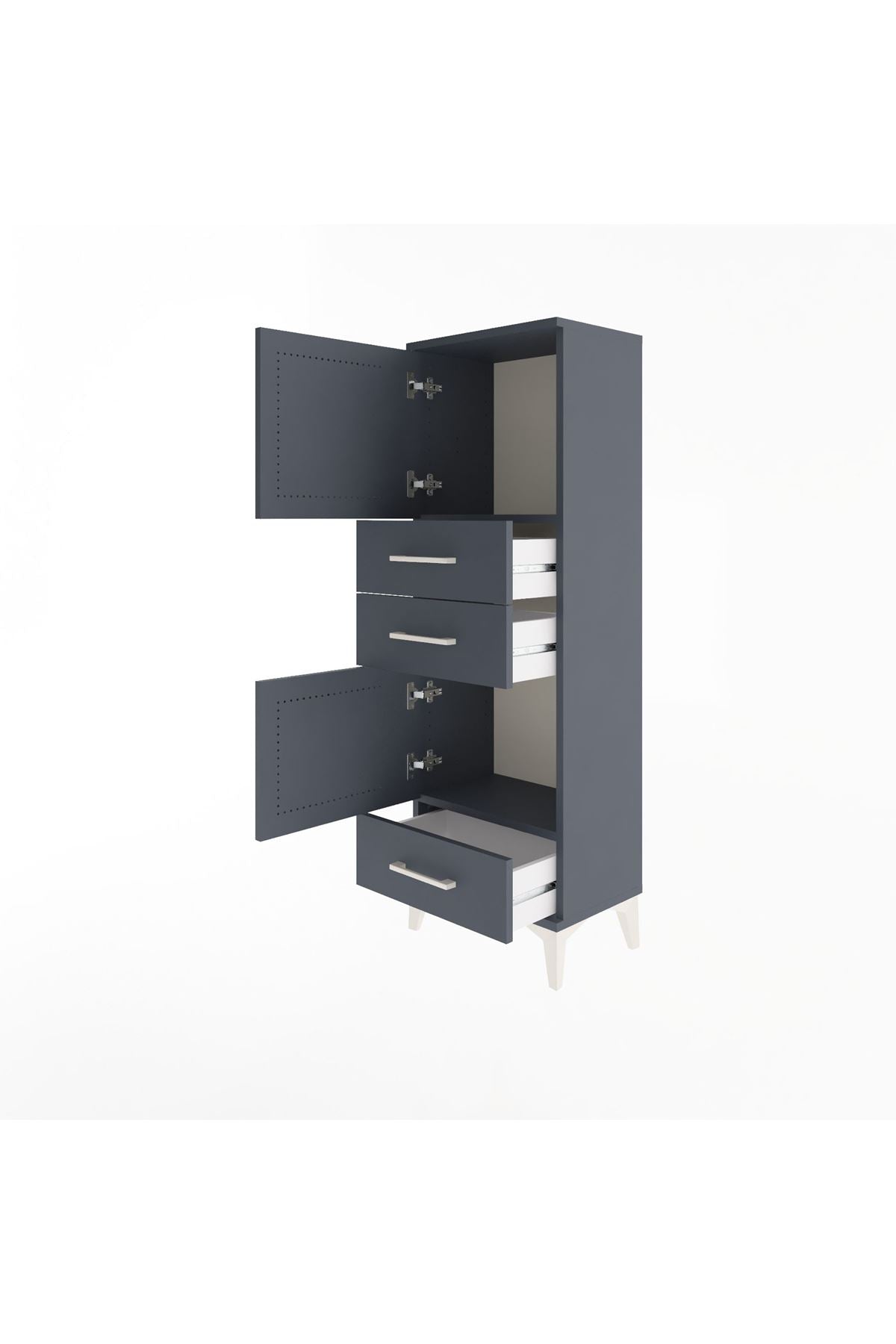 Arges Dolap 2 Raflı 3 Çekmeceli 2 Kapaklı 44x30x134 Antrasit-Antrasit