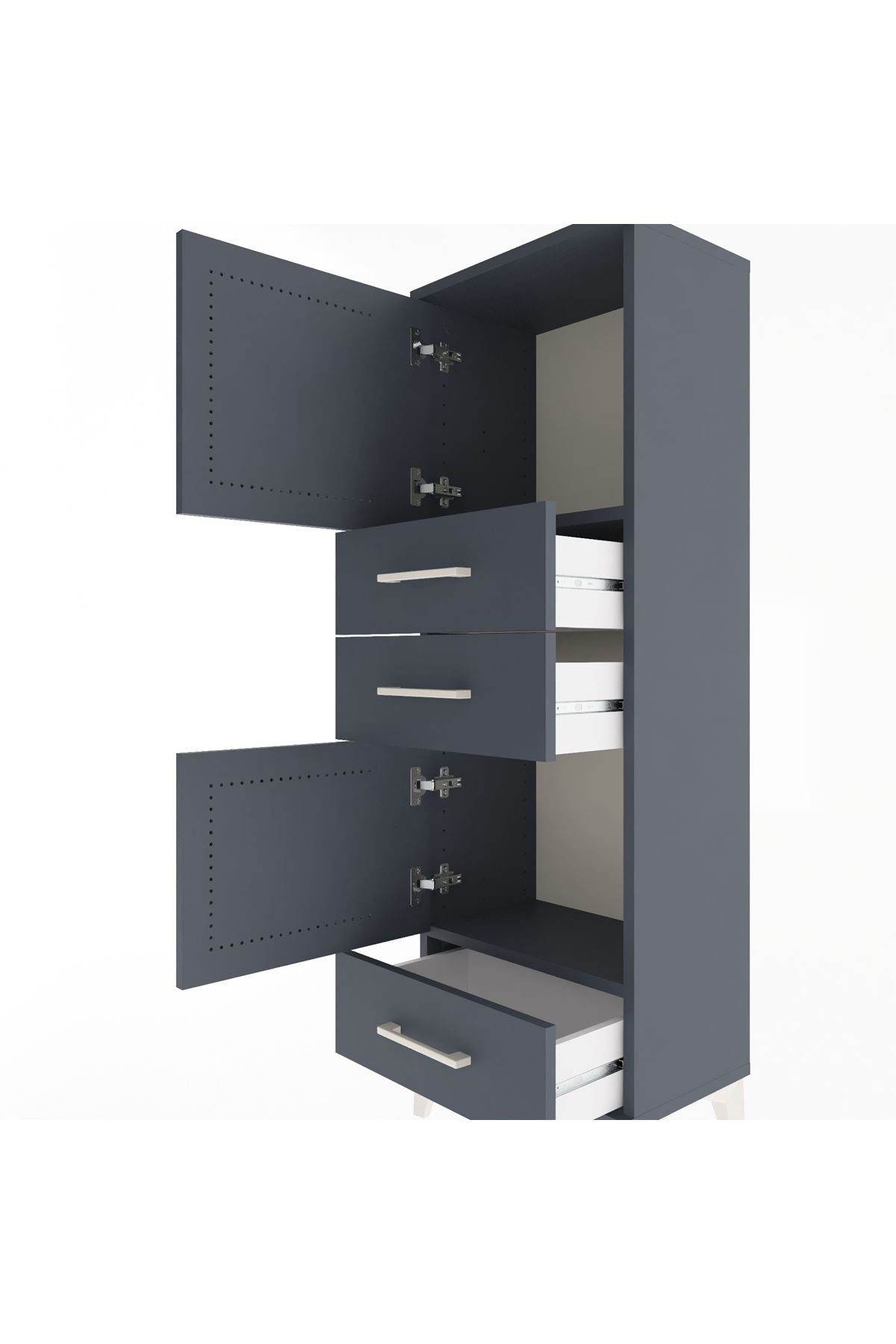 Arges Dolap 2 Raflı 3 Çekmeceli 2 Kapaklı 44x30x134 Antrasit-Antrasit