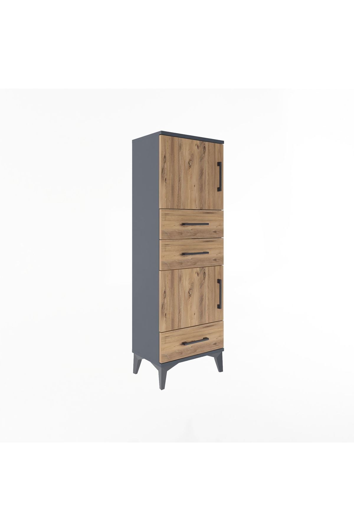 Arges Dolap 2 Raflı 3 Çekmeceli 2 Kapaklı 44x30x134 Antrasit-Çam