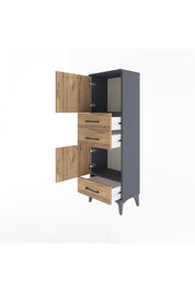 Arges Dolap 2 Raflı 3 Çekmeceli 2 Kapaklı 44x30x134 Antrasit-Çam