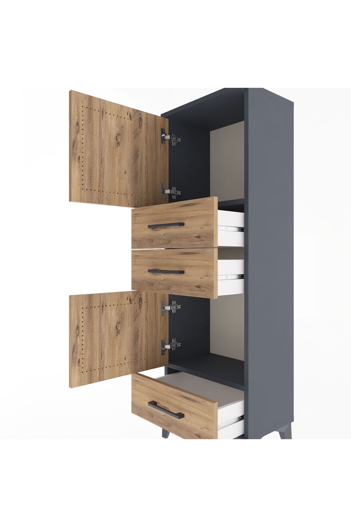 Arges Dolap 2 Raflı 3 Çekmeceli 2 Kapaklı 44x30x134 Antrasit-Çam