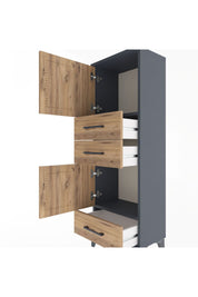 Arges Dolap 2 Raflı 3 Çekmeceli 2 Kapaklı 44x30x134 Antrasit-Çam