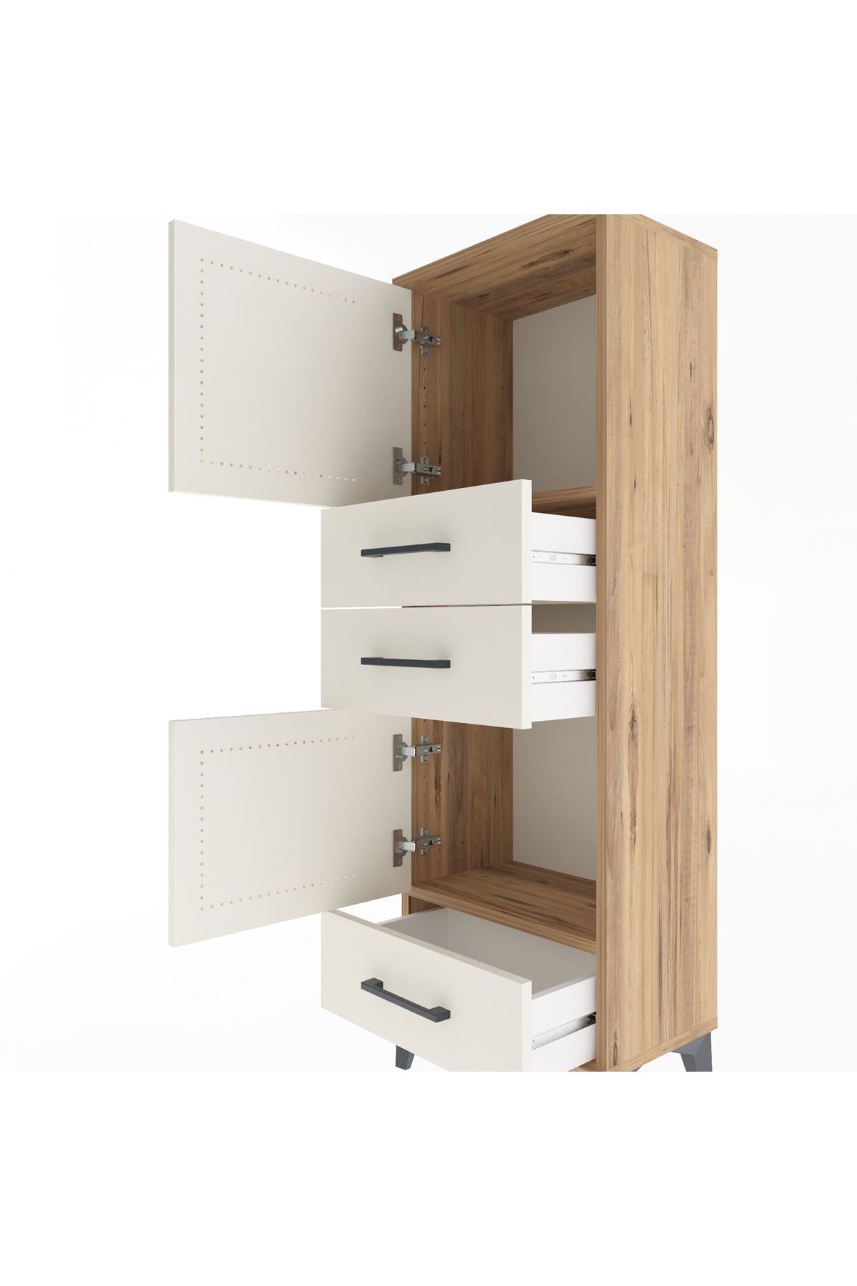 Arges Dolap 2 Raflı 3 Çekmeceli 2 Kapaklı 44x30x134 Çam-Aytaşı