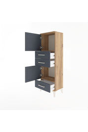 Arges Dolap 2 Raflı 3 Çekmeceli 2 Kapaklı 44x30x134 Çam-Antrasit