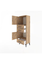 Arges Dolap 2 Raflı 3 Çekmeceli 2 Kapaklı 44x30x134 Çam-Çam