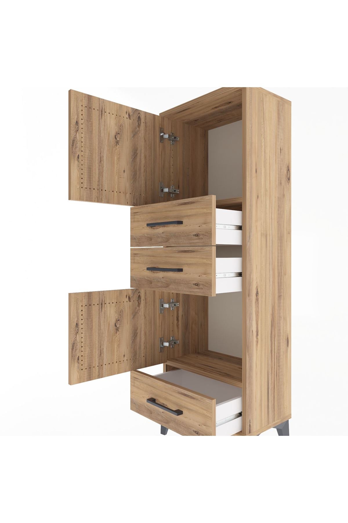 Arges Dolap 2 Raflı 3 Çekmeceli 2 Kapaklı 44x30x134 Çam-Çam