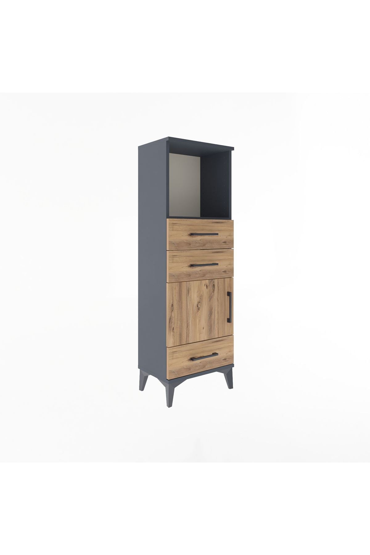 Arges Dolap 2 Raflı 3 Çekmeceli Tek Kapaklı 44x30x134 Antrasit-Çam