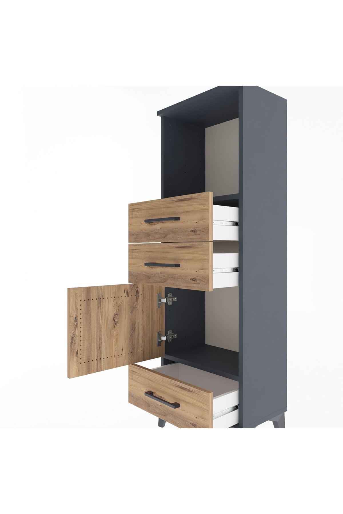 Arges Dolap 2 Raflı 3 Çekmeceli Tek Kapaklı 44x30x134 Antrasit-Çam