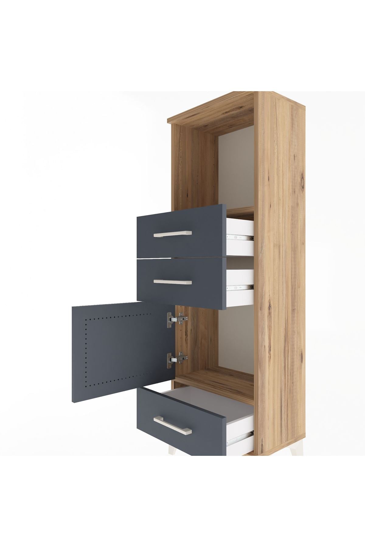 Arges Dolap 2 Raflı 3 Çekmeceli Tek Kapaklı 44x30x134 Çam-Antrasit