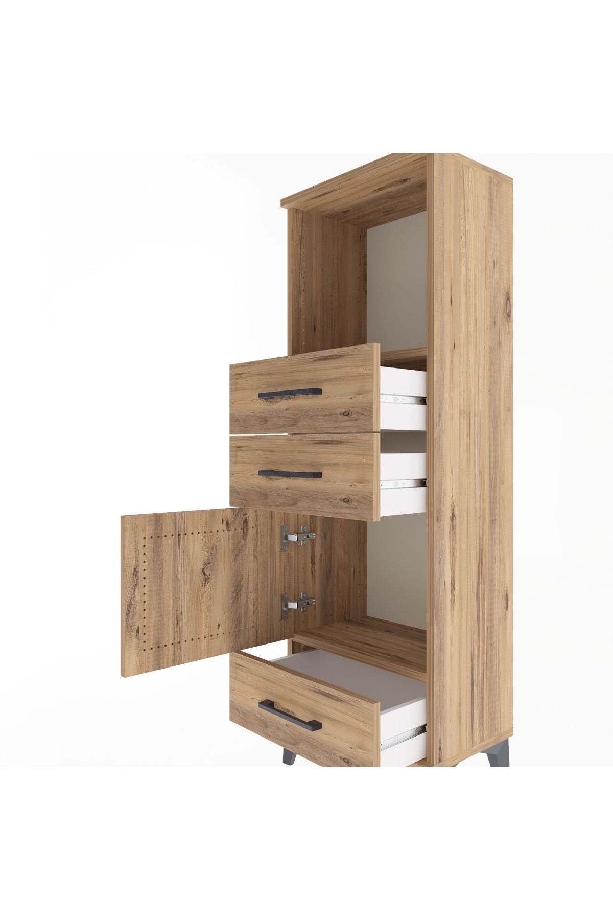 Arges Dolap 2 Raflı 3 Çekmeceli Tek Kapaklı 44x30x134 Çam-Çam