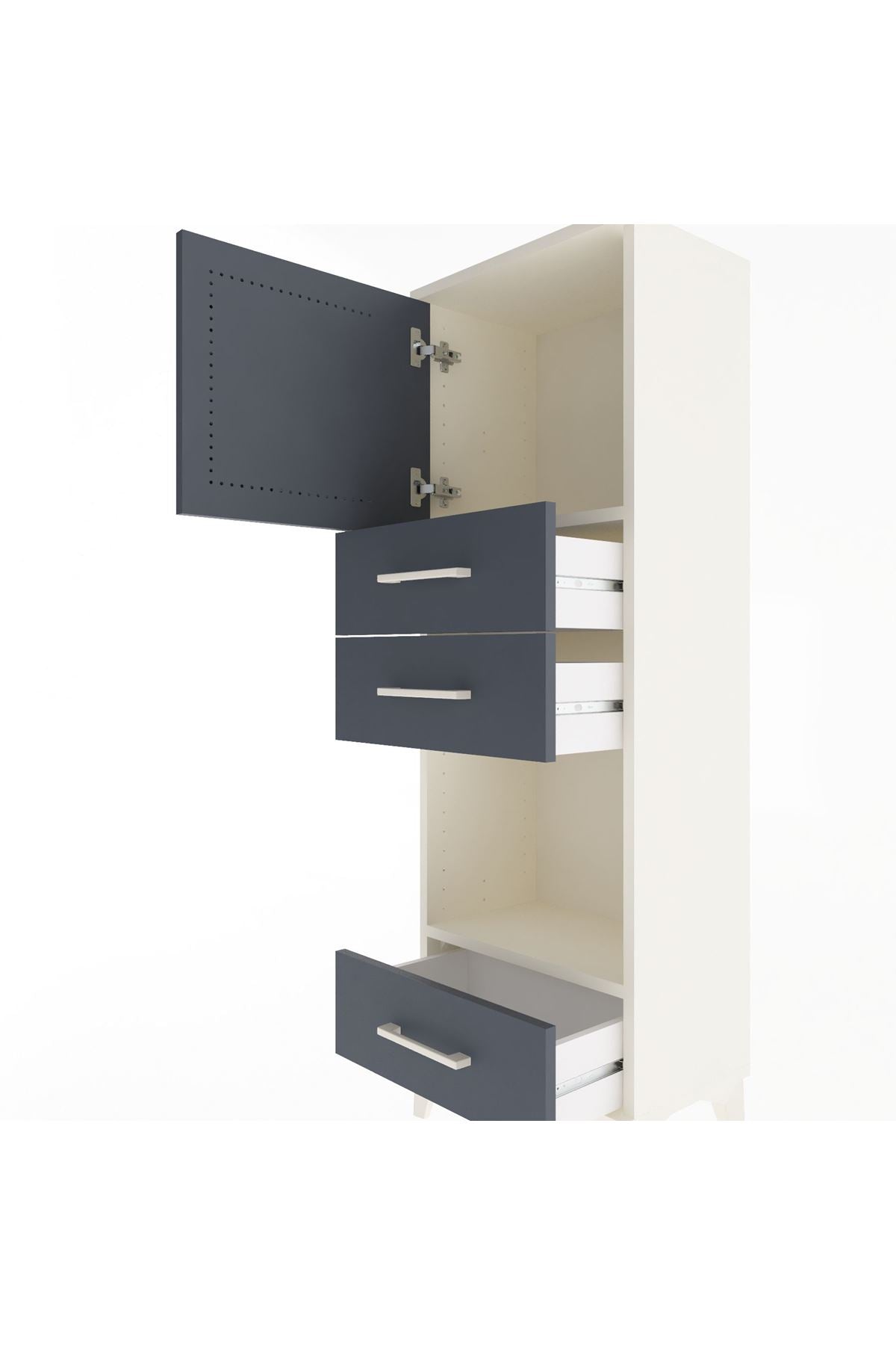 Arges Dolap 2 Raflı 3 Çekmeceli Tek Kapaklı 44x30x134 Aytaşı-Antrasit