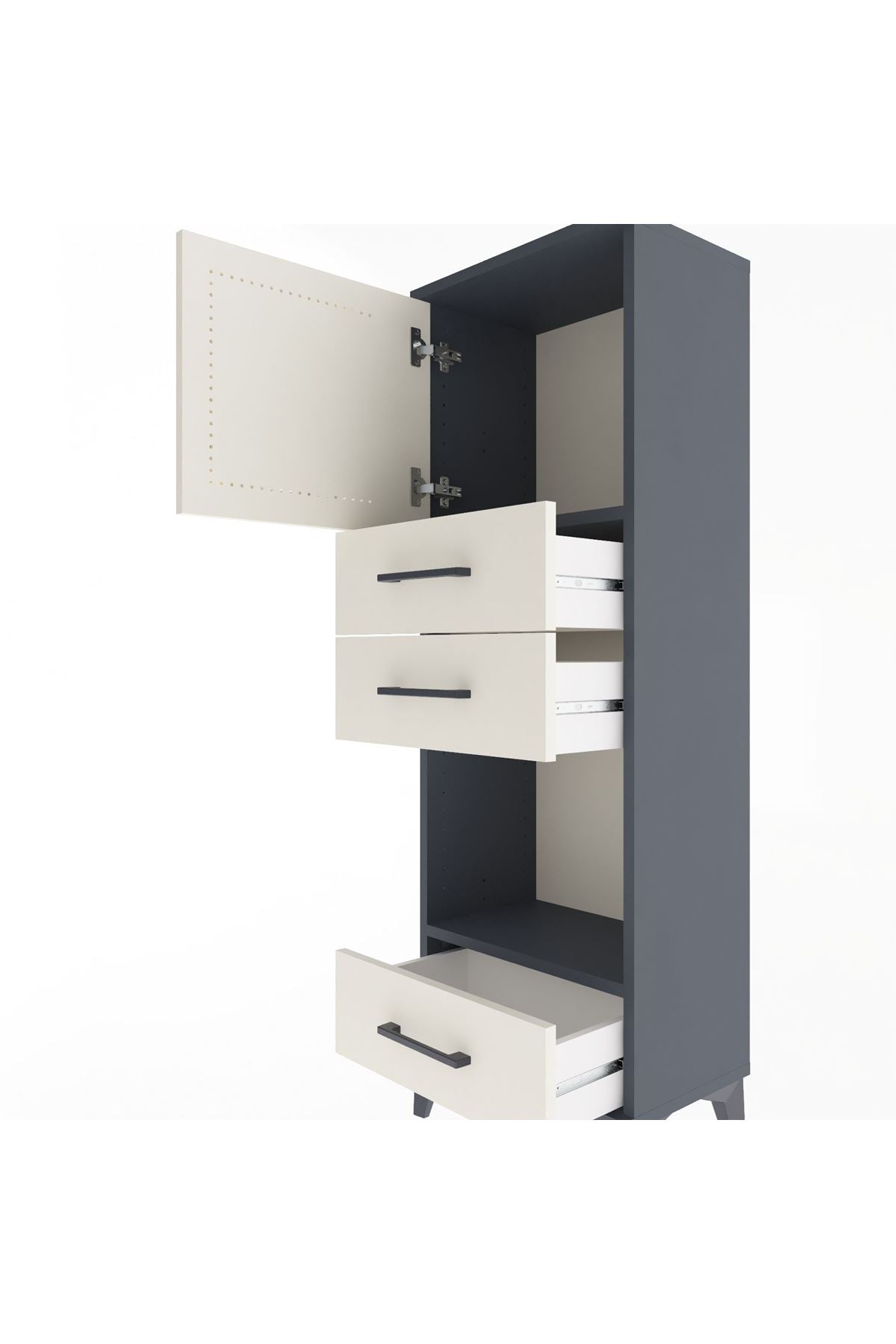 Arges Dolap 2 Raflı 3 Çekmeceli Tek Kapaklı 44x30x134 Antrasit-Aytaşı