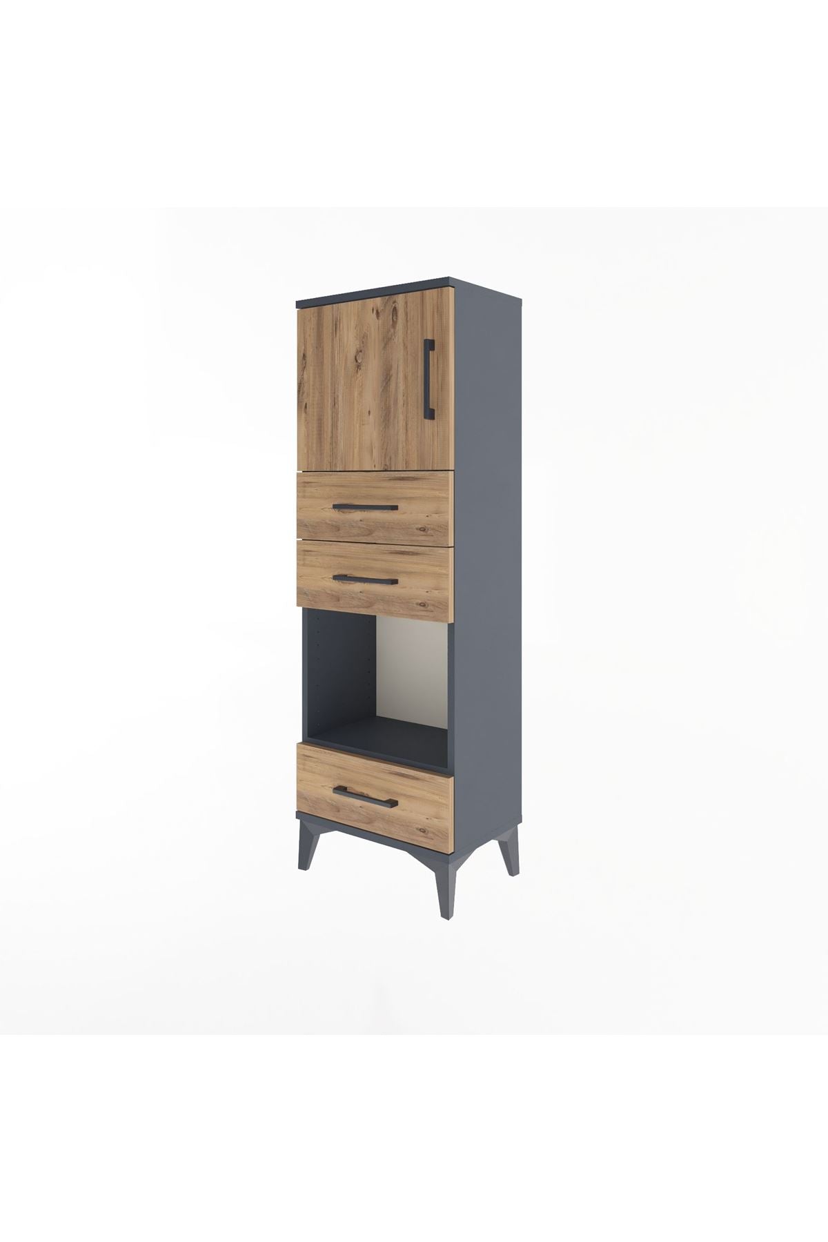 Arges Dolap 2 Raflı 3 Çekmeceli Tek Kapaklı 44x30x134 Antrasit-Çam