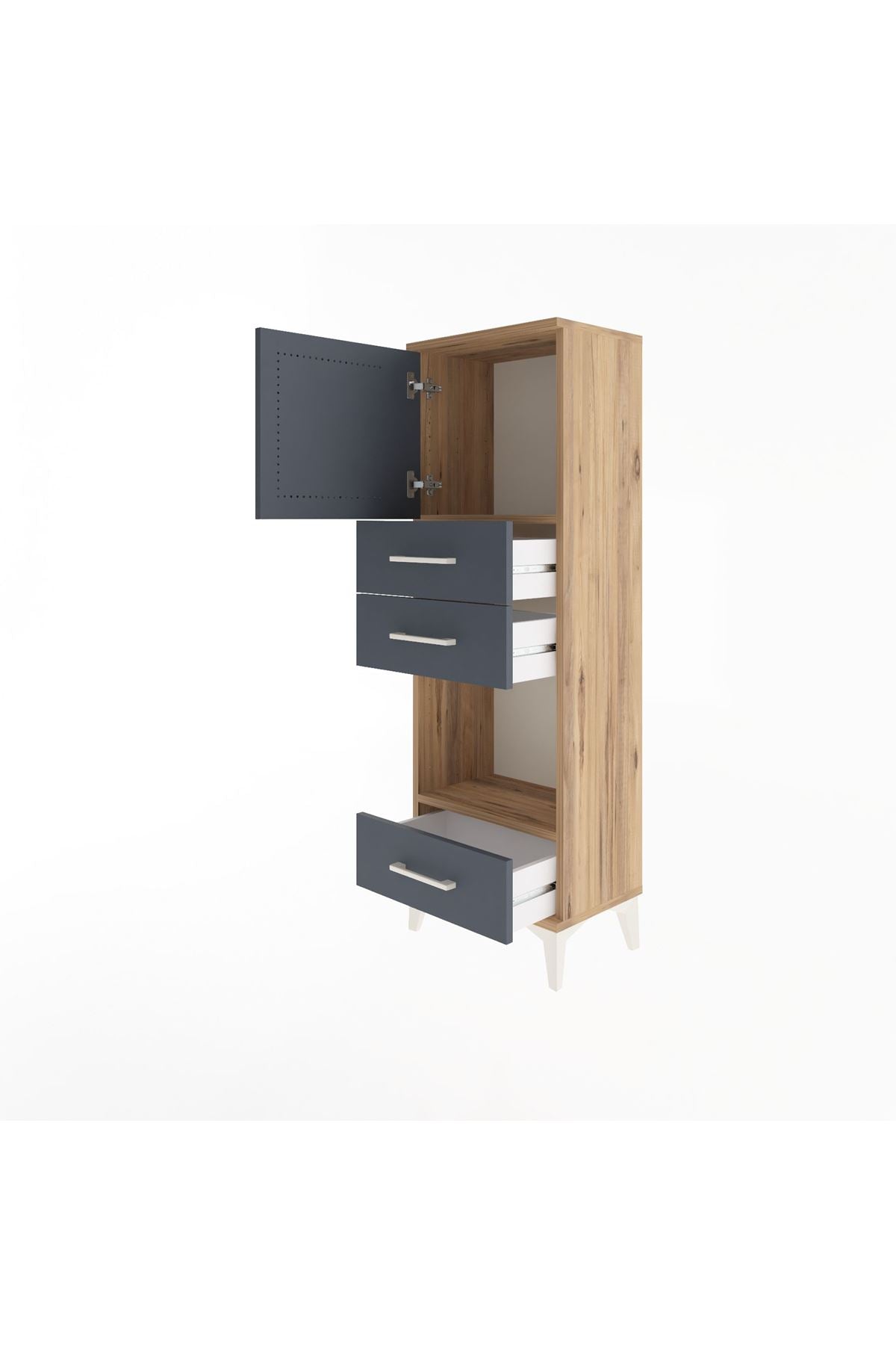 Arges Dolap 2 Raflı 3 Çekmeceli Tek Kapaklı 44x30x134 Çam-Antrasit