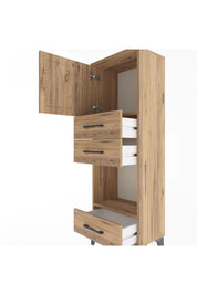 Arges Dolap 2 Raflı 3 Çekmeceli Tek Kapaklı 44x30x134 Çam-Çam