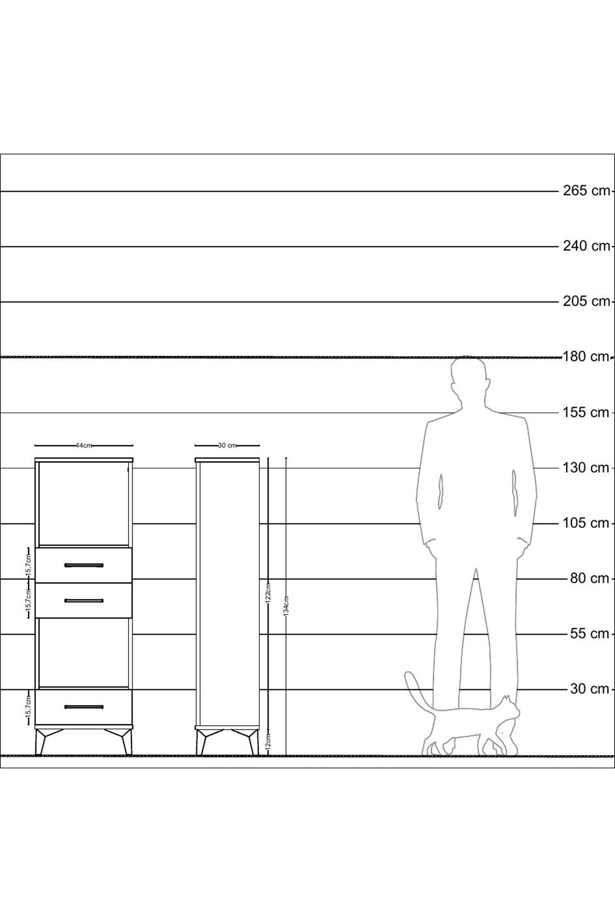 Arges Dolap 2 Raflı 3 Çekmeceli 44x30x134 Antrasit-Aytaşı