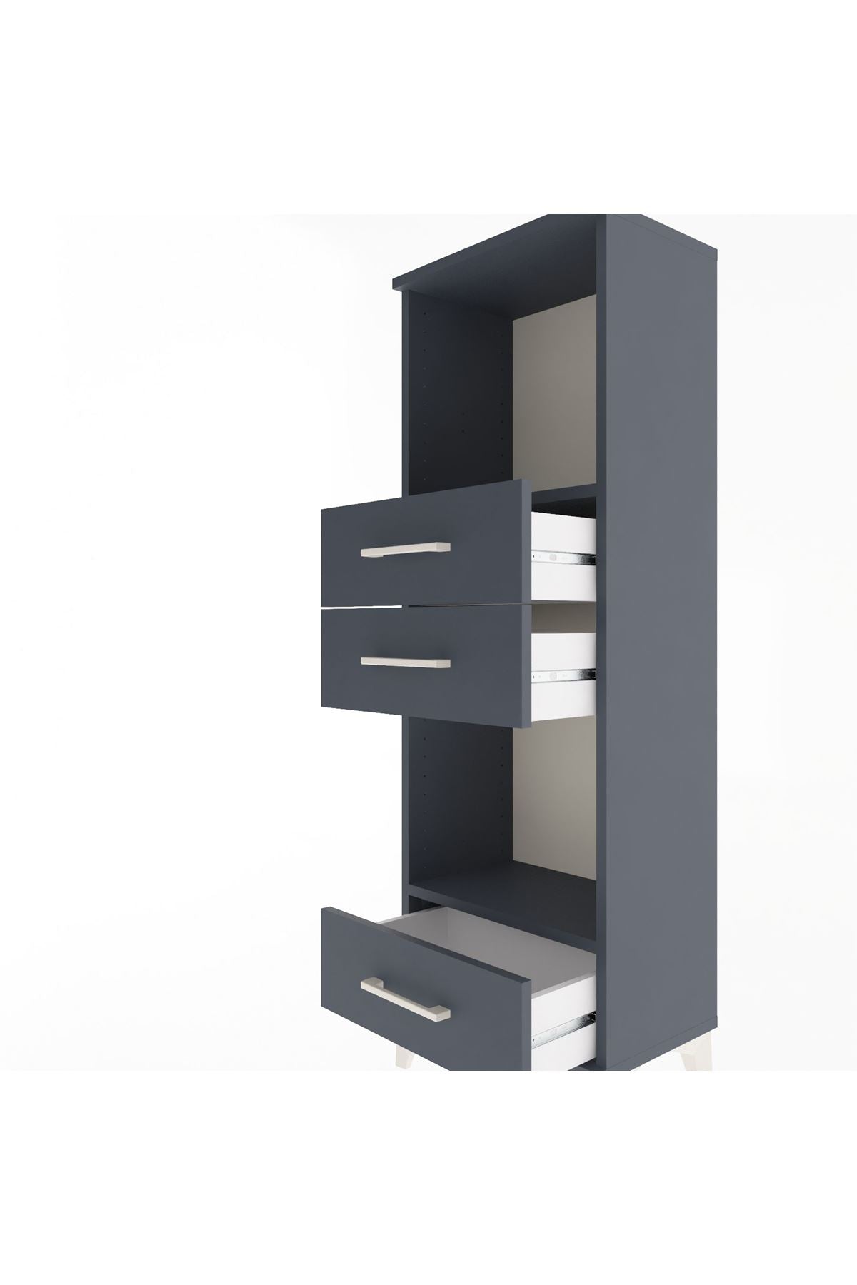 Arges Dolap 2 Raflı 3 Çekmeceli 44x30x134 Antrasit-Antrasit