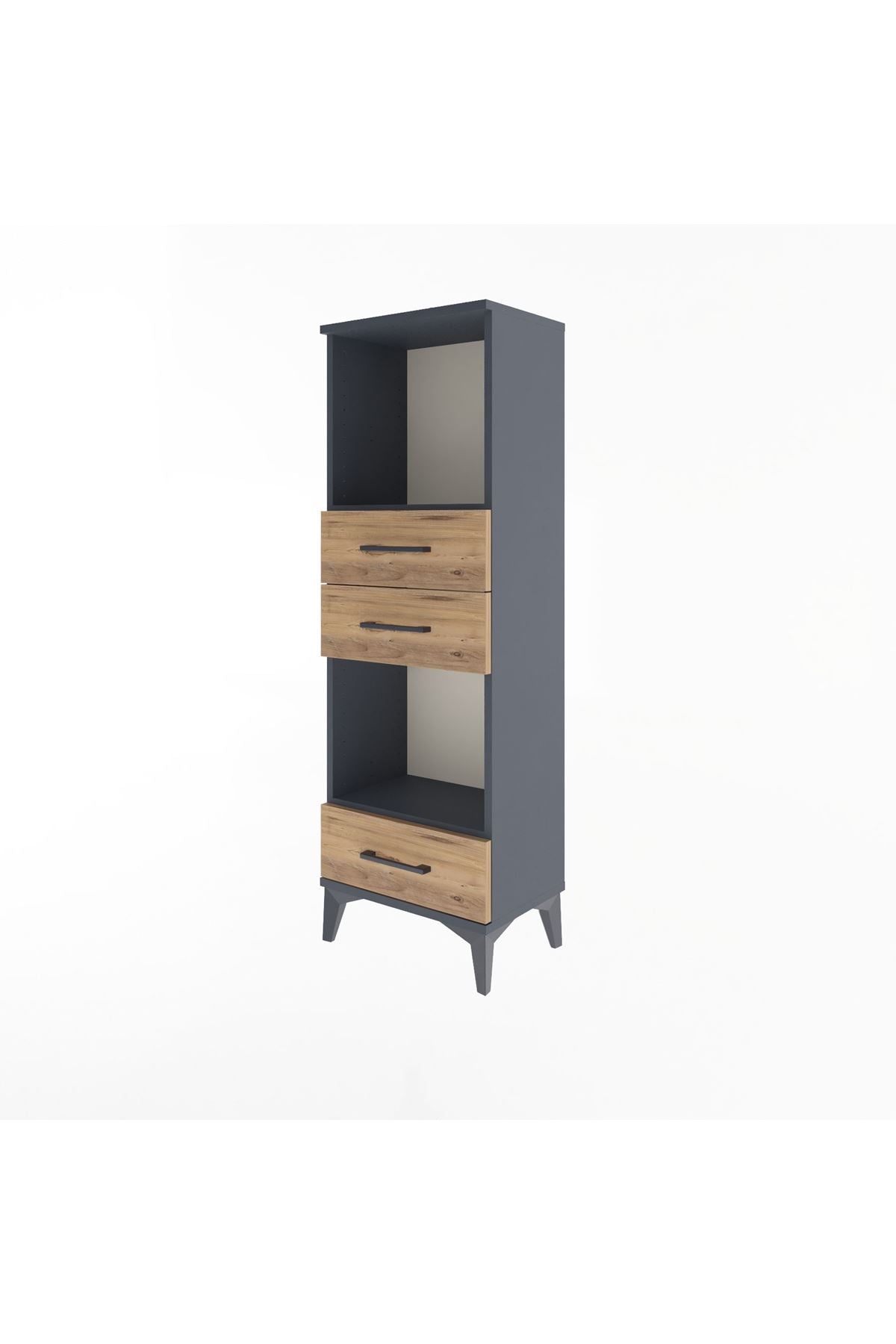 Arges Dolap 2 Raflı 3 Çekmeceli 44x30x134 Antrasit-Çam