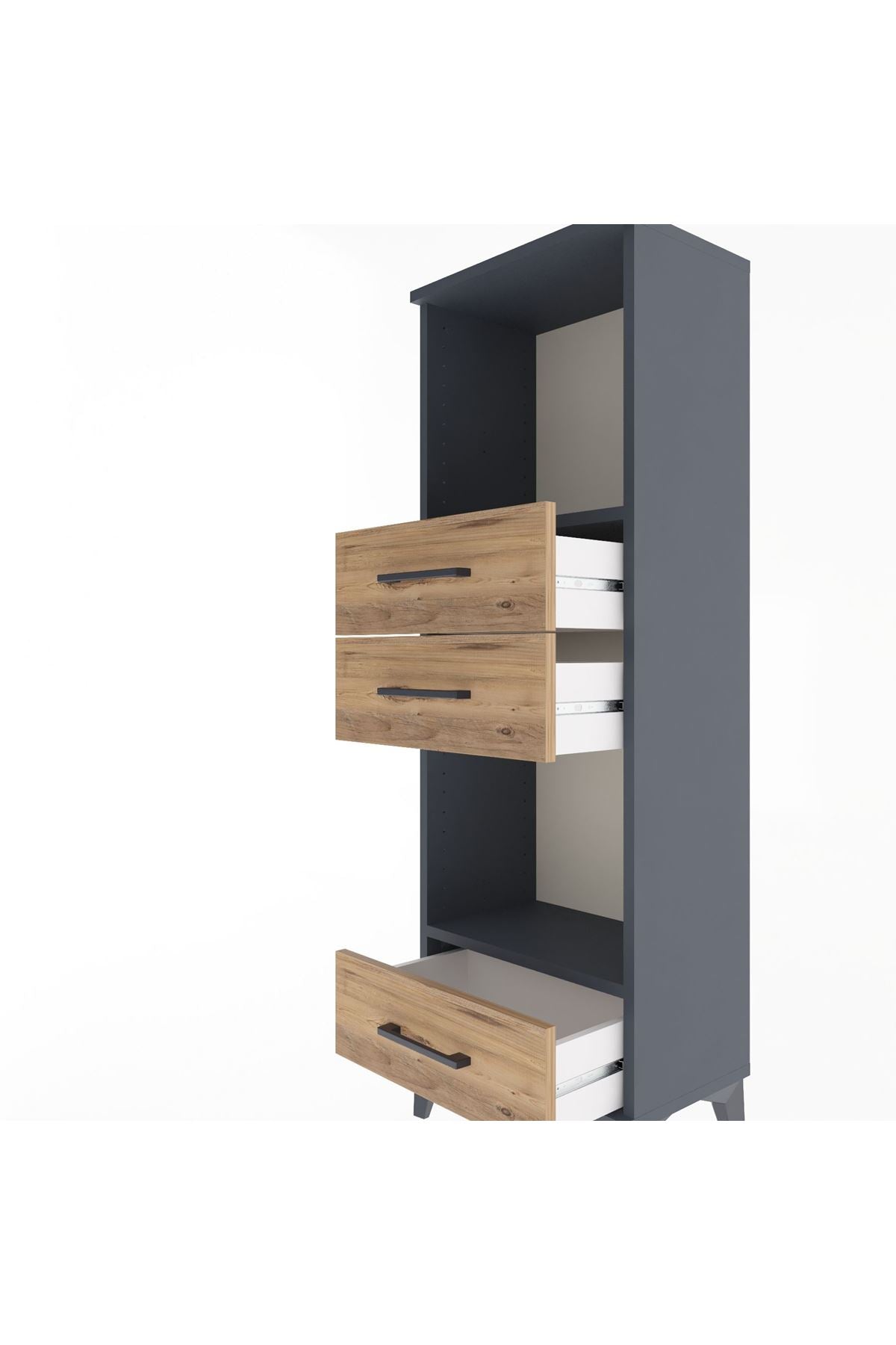 Arges Dolap 2 Raflı 3 Çekmeceli 44x30x134 Antrasit-Çam