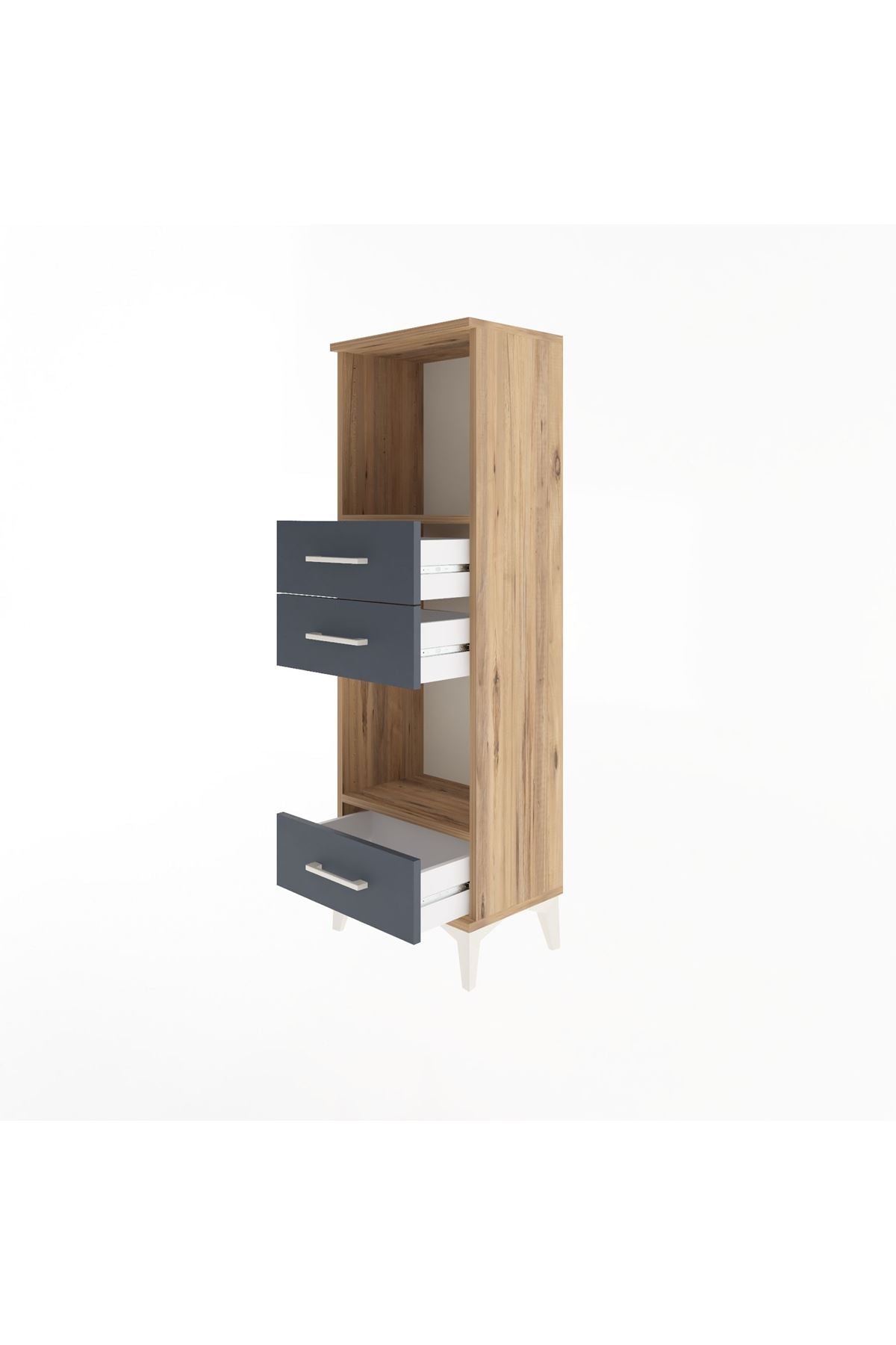 Arges Dolap 2 Raflı 3 Çekmeceli 44x30x134 Çam-Antrasit