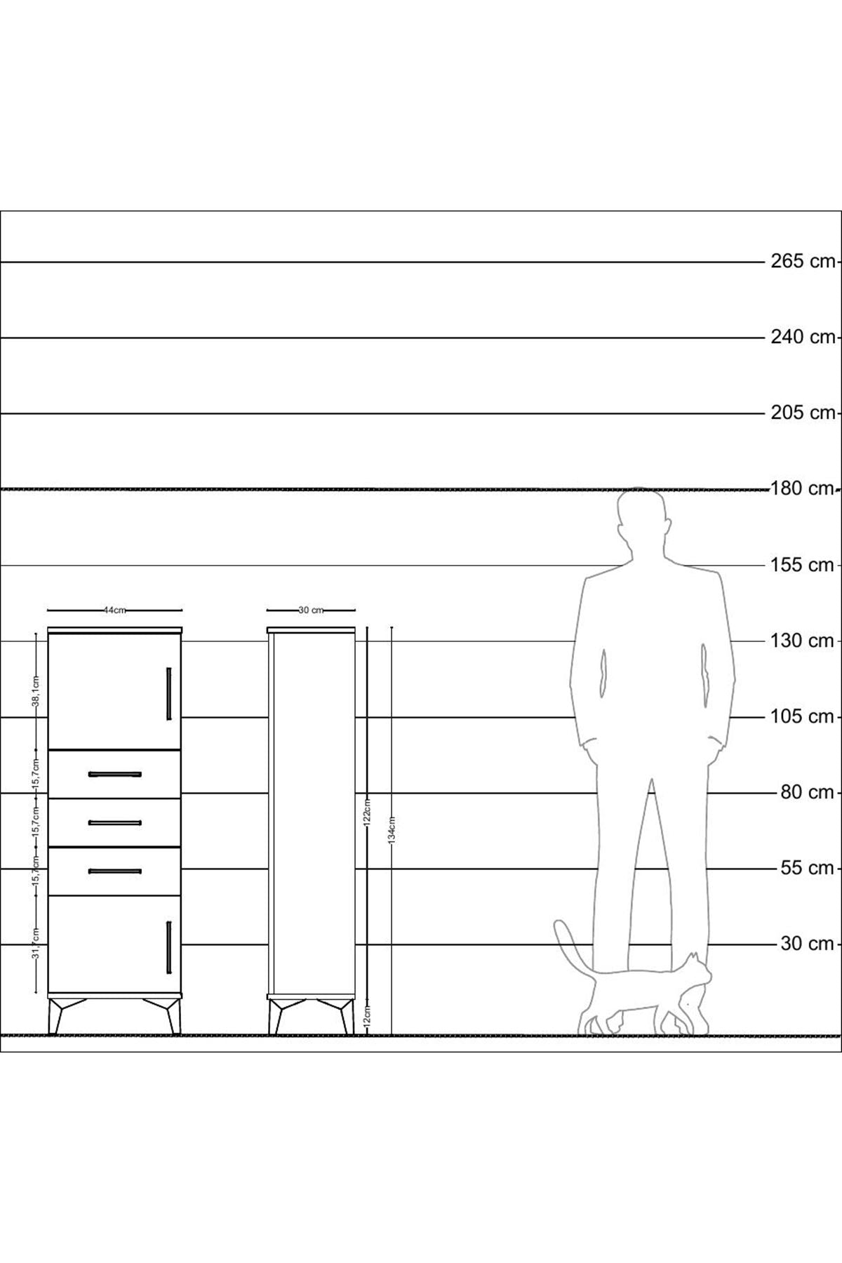 Arges Dolap 2 Raflı 3 Çekmeceli 2 Kapaklı 44x30x134 Aytaşı-Çam