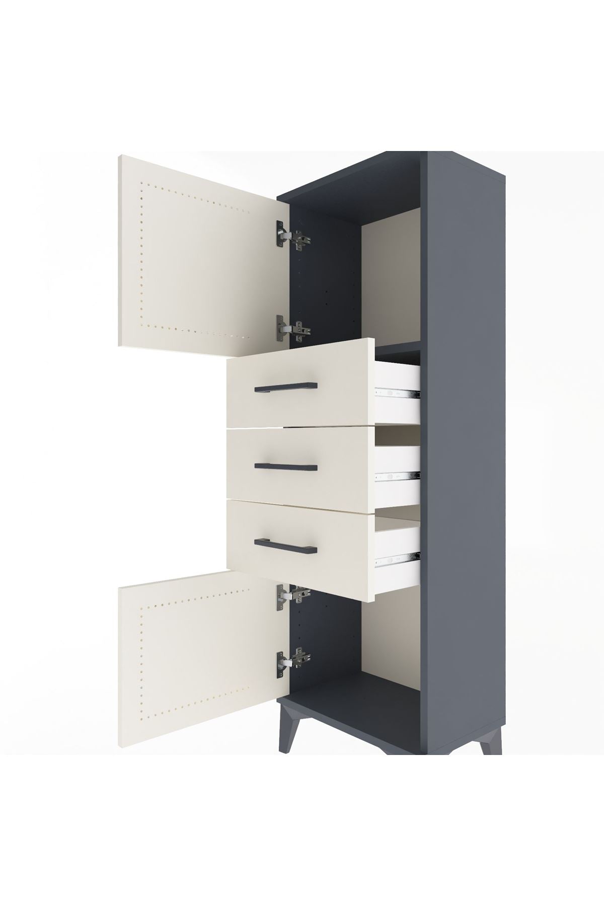 Arges Dolap 2 Raflı 3 Çekmeceli 2 Kapaklı 44x30x134 Antrasit-Aytaşı