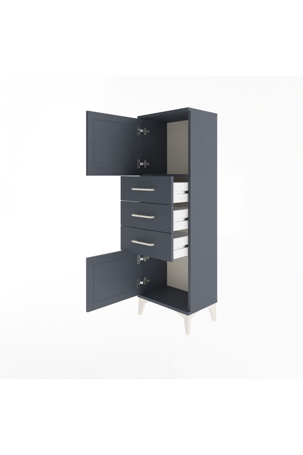 Arges Dolap 2 Raflı 3 Çekmeceli 2 Kapaklı 44x30x134 Antrasit-Antrasit