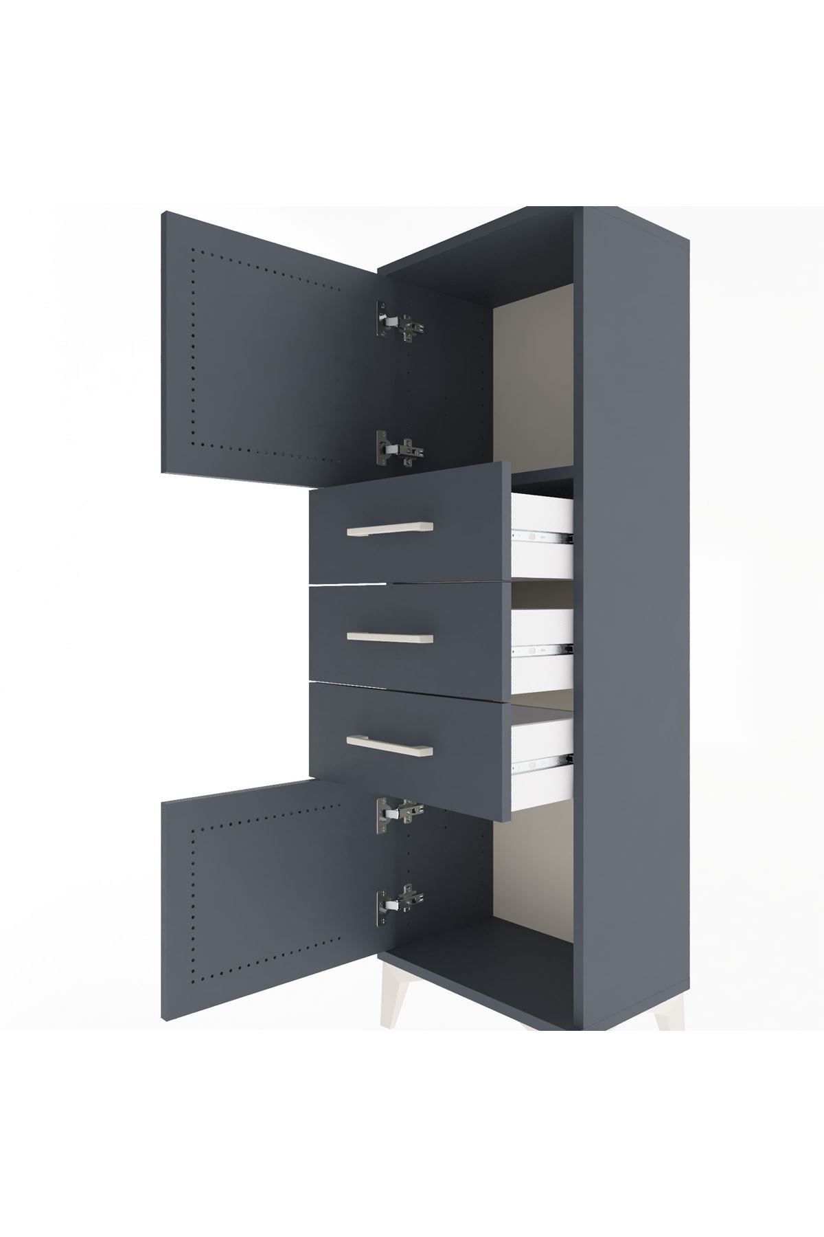 Arges Dolap 2 Raflı 3 Çekmeceli 2 Kapaklı 44x30x134 Antrasit-Antrasit