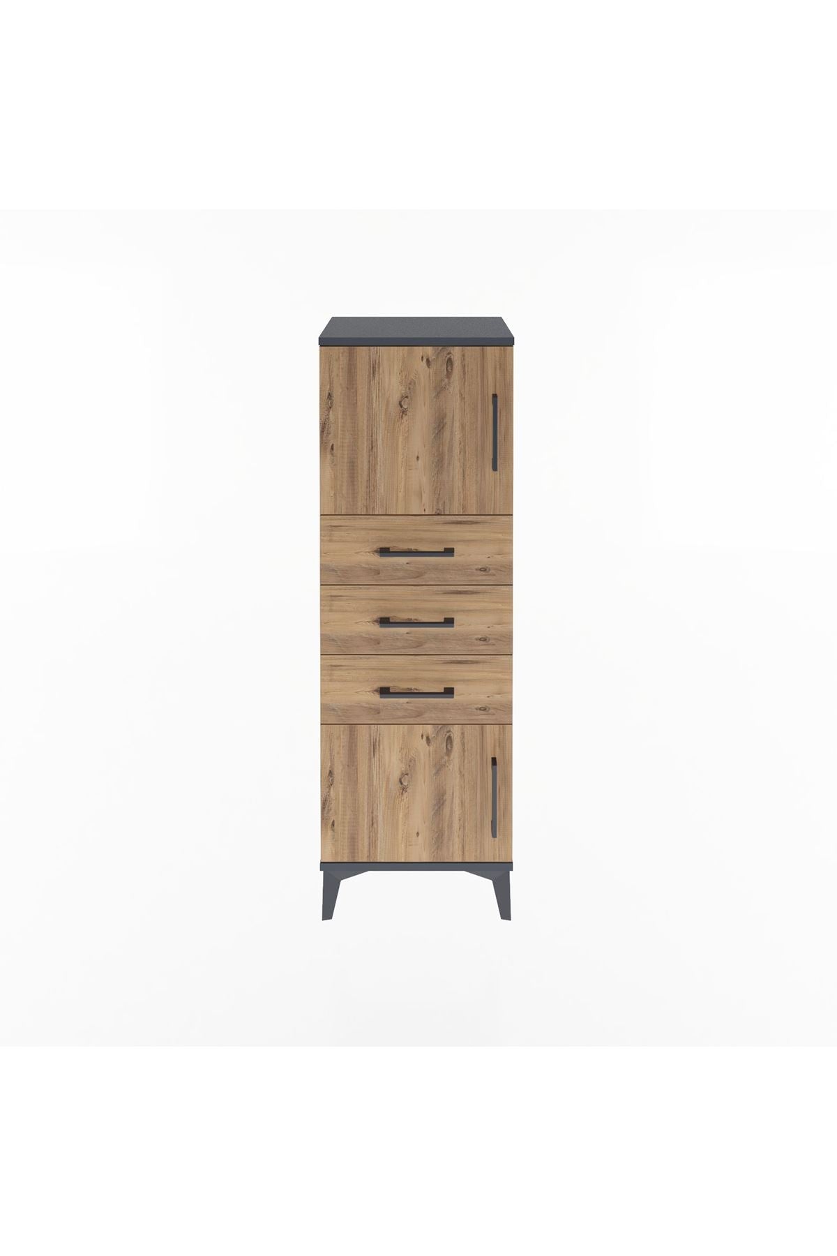 Arges Dolap 2 Raflı 3 Çekmeceli 2 Kapaklı 44x30x134 Antrasit-Çam