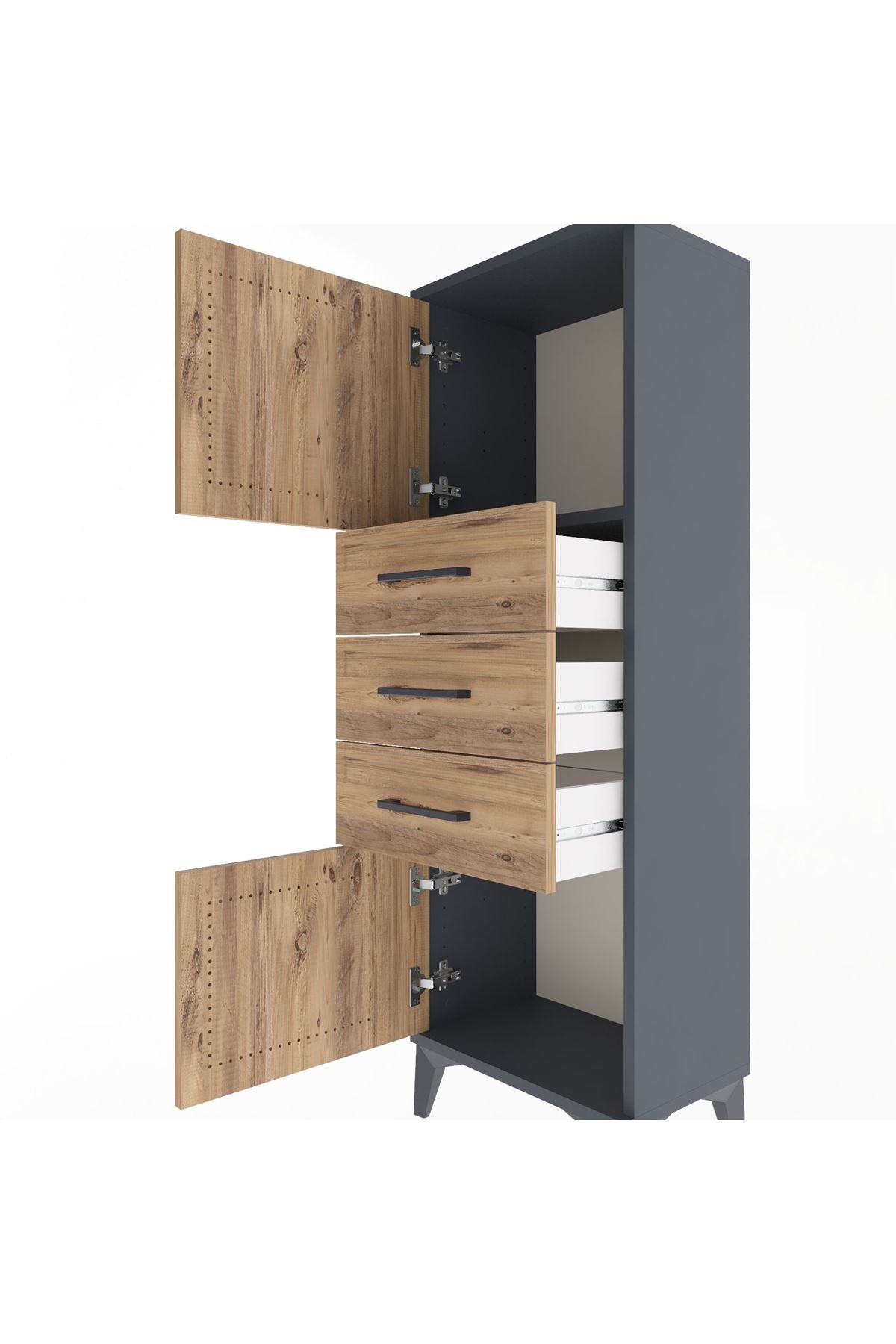 Arges Dolap 2 Raflı 3 Çekmeceli 2 Kapaklı 44x30x134 Antrasit-Çam