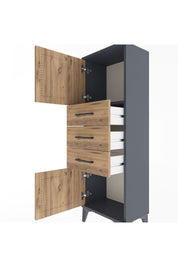 Arges Dolap 2 Raflı 3 Çekmeceli 2 Kapaklı 44x30x134 Antrasit-Çam