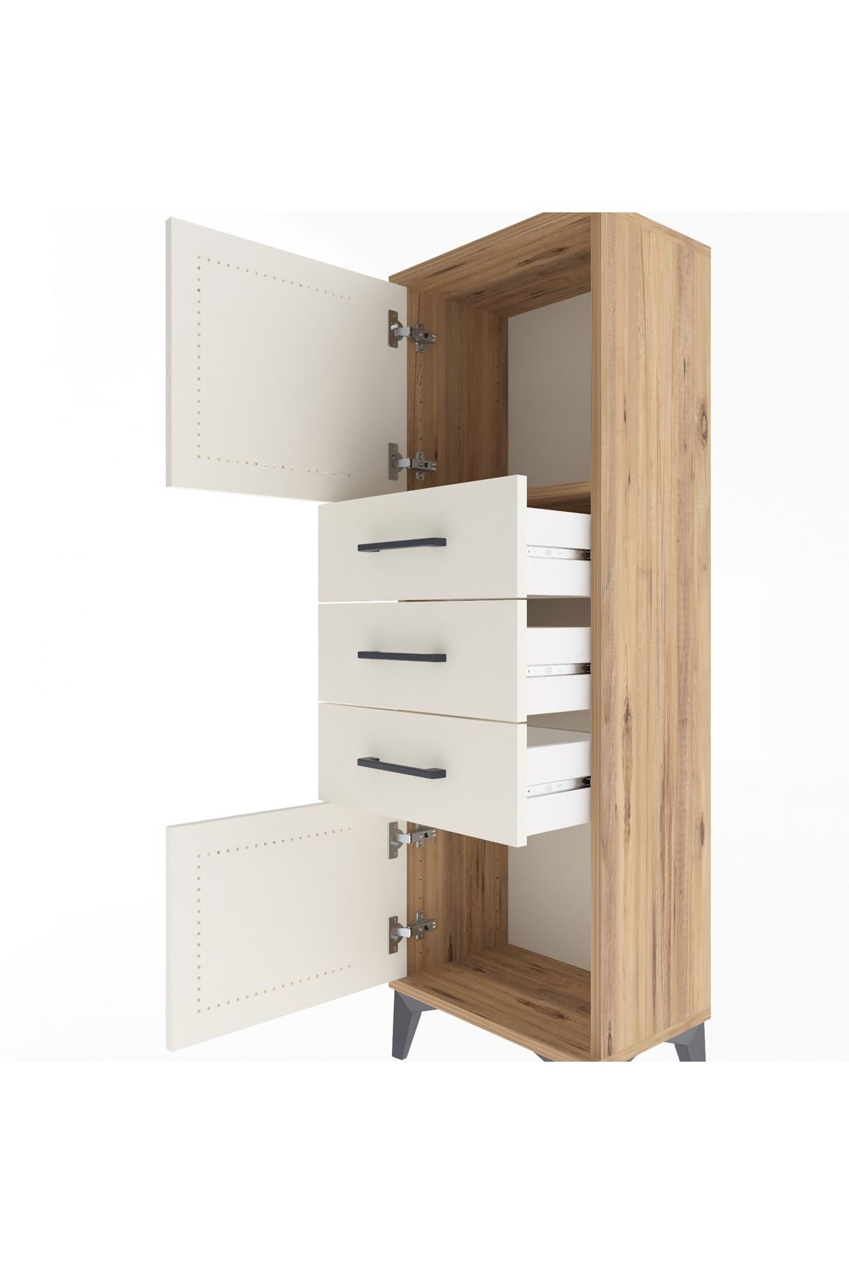 Arges Dolap 2 Raflı 3 Çekmeceli 2 Kapaklı 44x30x134 Çam-Aytaşı