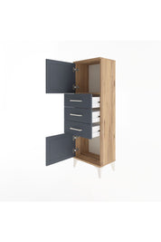 Arges Dolap 2 Raflı 3 Çekmeceli 2 Kapaklı 44x30x134 Çam-Antrasit