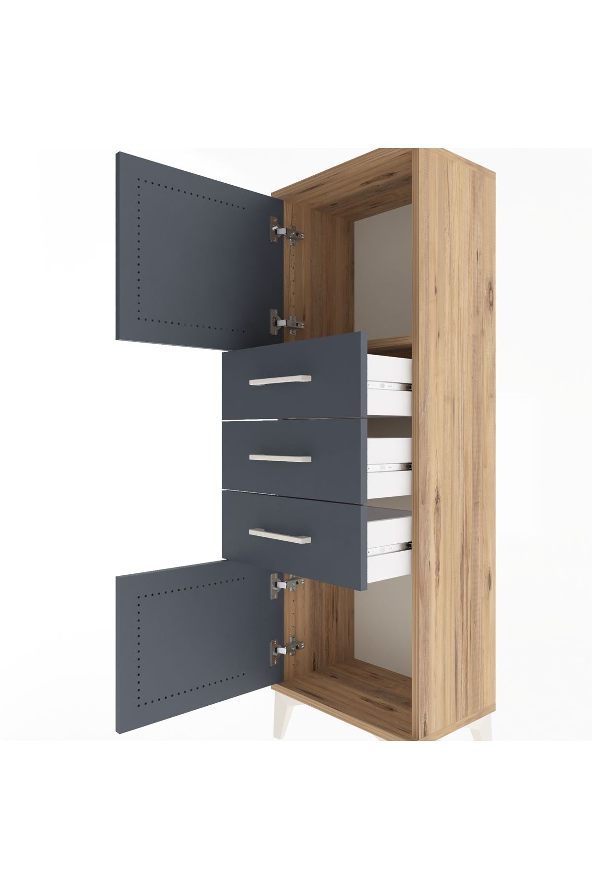 Arges Dolap 2 Raflı 3 Çekmeceli 2 Kapaklı 44x30x134 Çam-Antrasit