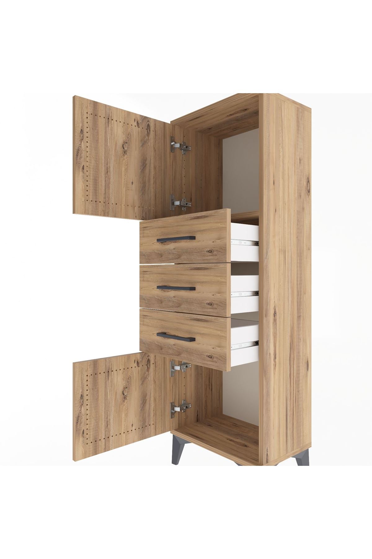 Arges Dolap 2 Raflı 3 Çekmeceli 2 Kapaklı 44x30x134 Çam-Çam