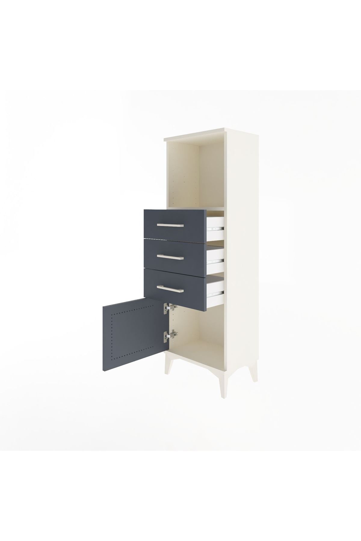 Arges Dolap Tek Raflı 3 Çekmeceli Tek Kapaklı 44x30x134 Aytaşı-Antrasit