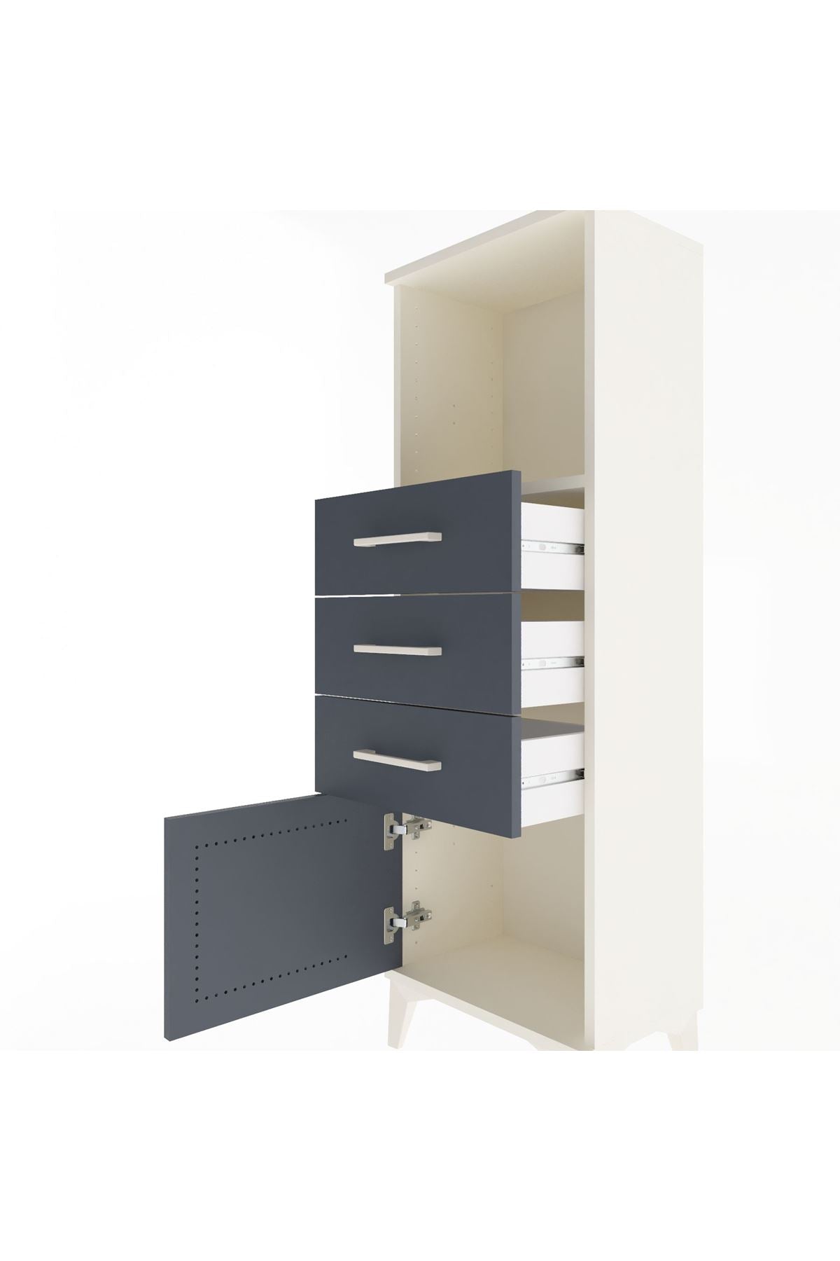 Arges Dolap Tek Raflı 3 Çekmeceli Tek Kapaklı 44x30x134 Aytaşı-Antrasit