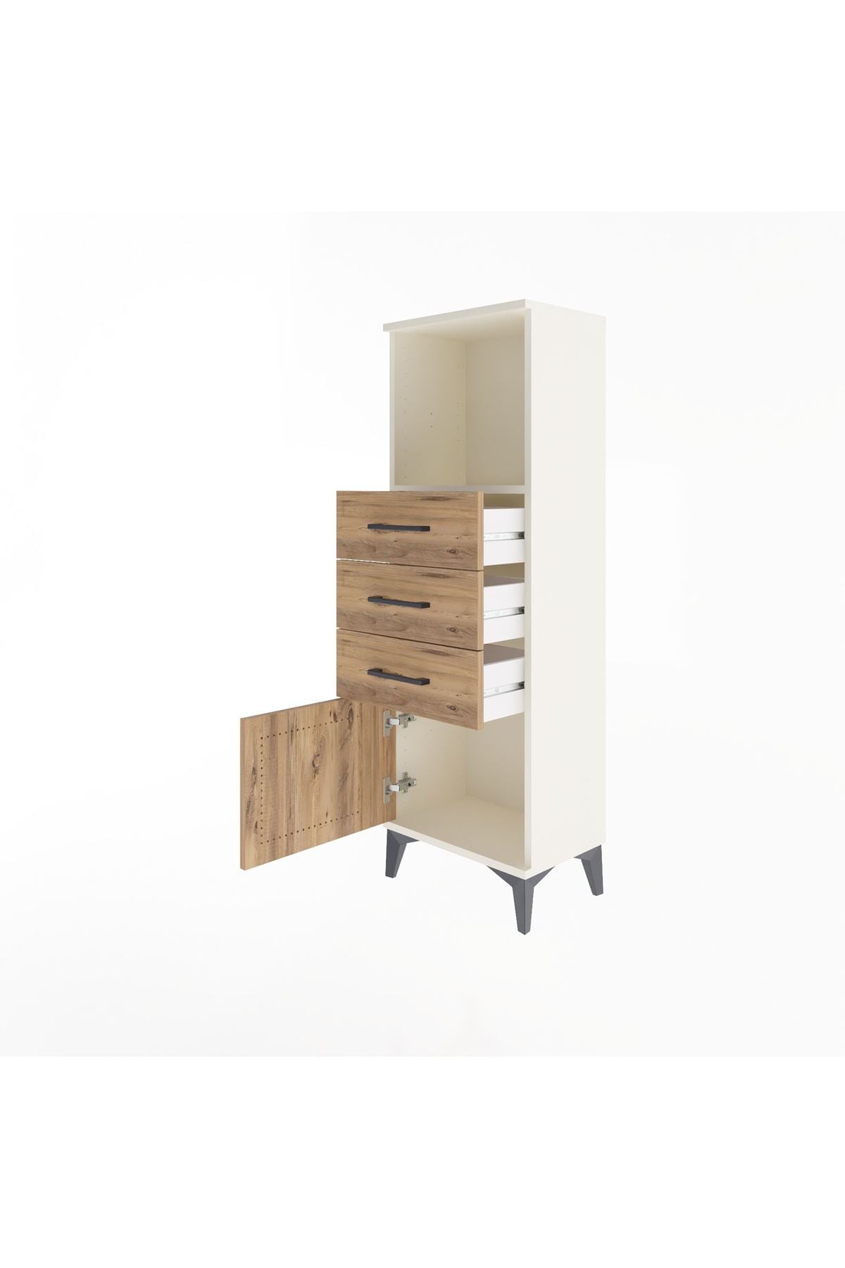 Arges Dolap Tek Raflı 3 Çekmeceli Tek Kapaklı 44x30x134 Aytaşı-Çam