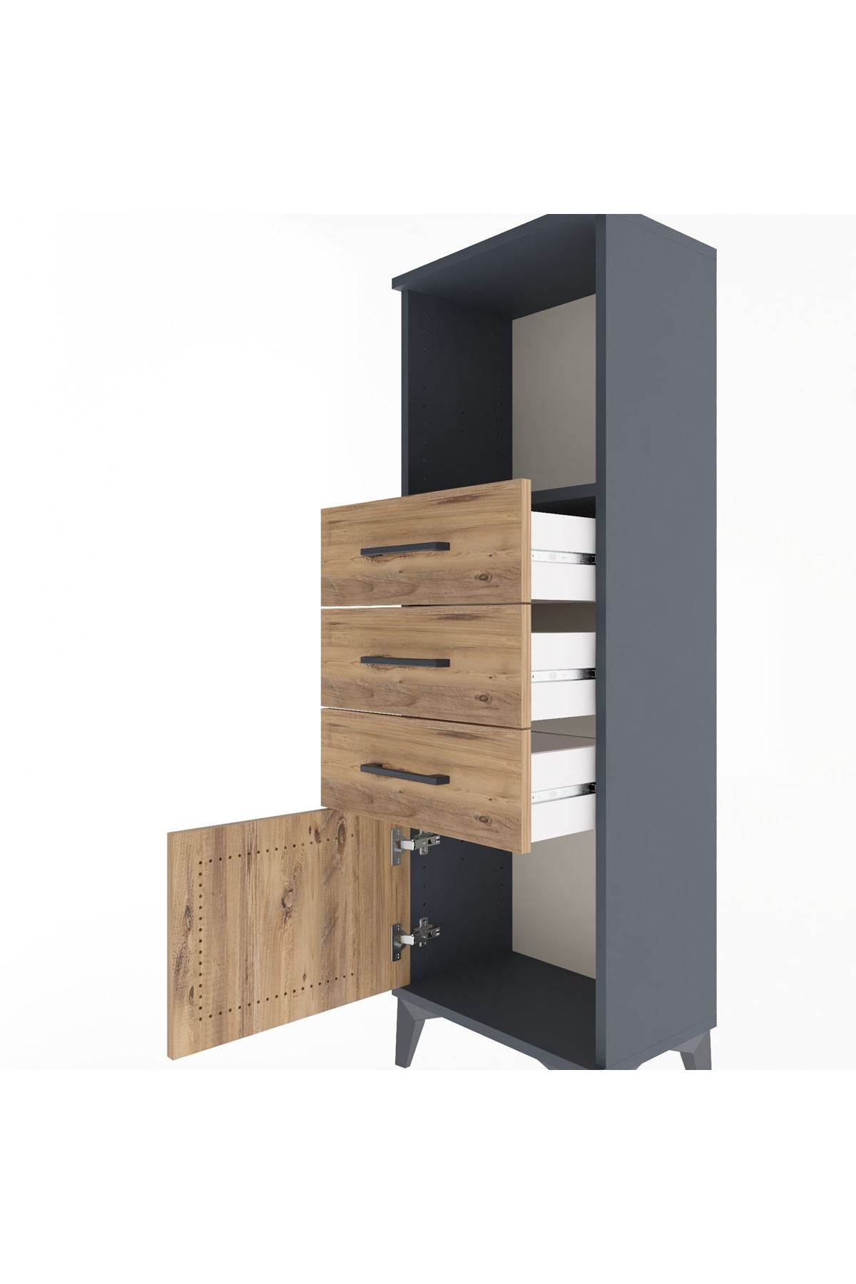 Arges Dolap Tek Raflı 3 Çekmeceli Tek Kapaklı 44x30x134 Antrasit-Çam