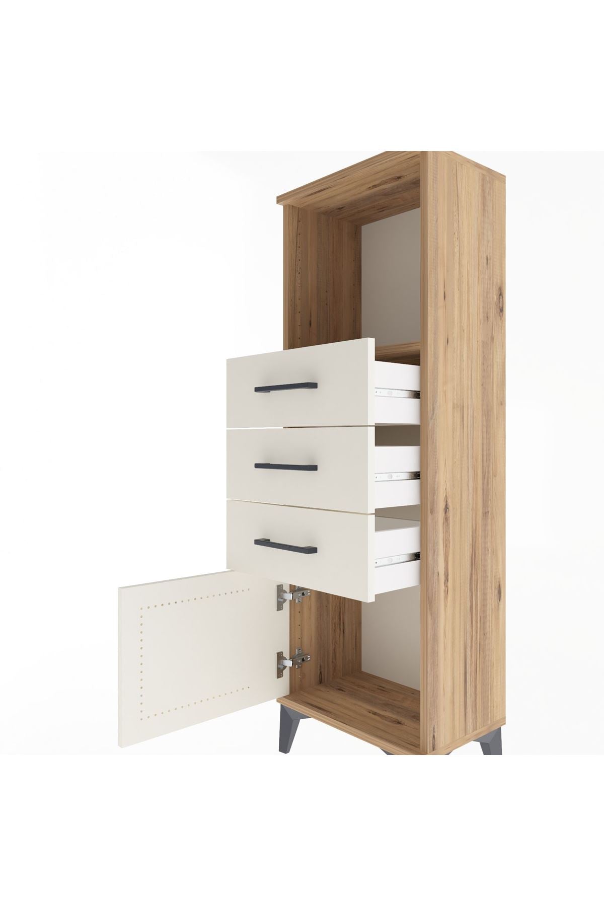 Arges Dolap Tek Raflı 3 Çekmeceli Tek Kapaklı 44x30x134 Çam-Aytaşı