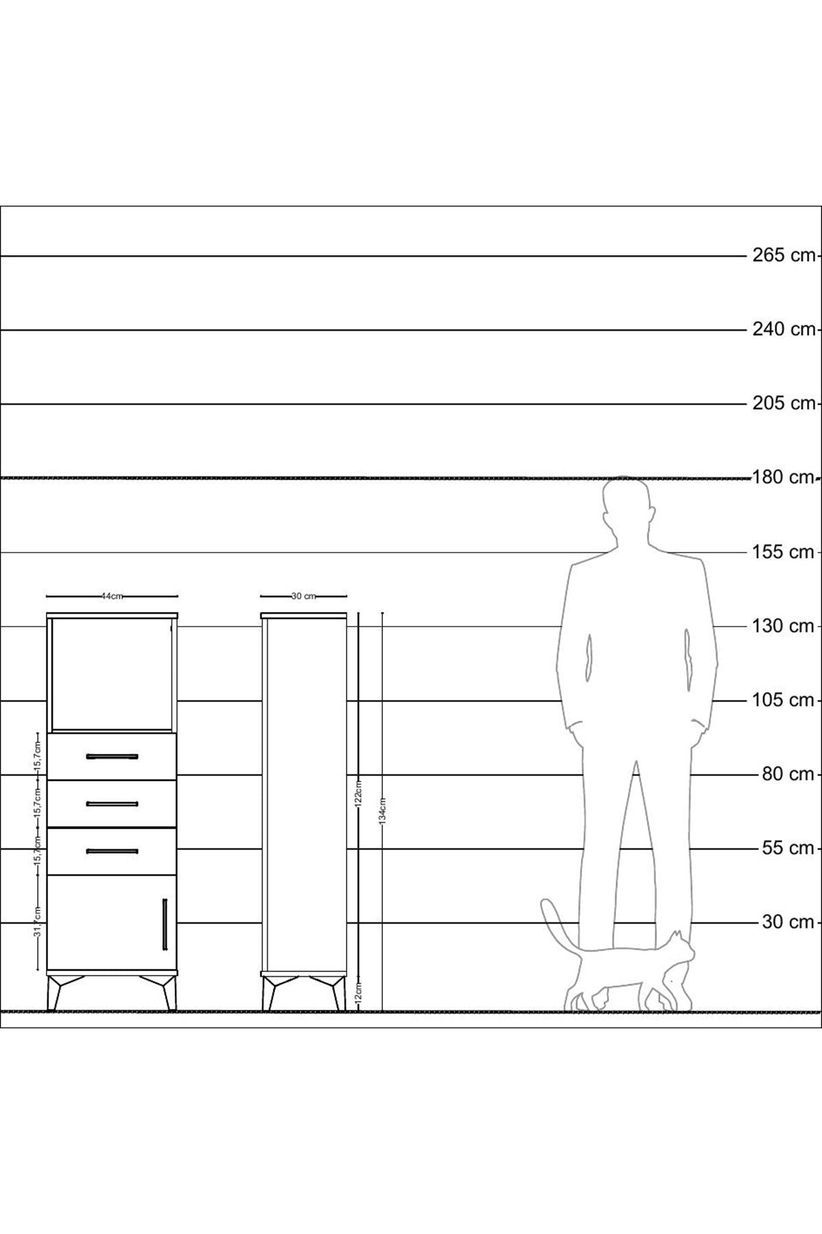 Arges Dolap Tek Raflı 3 Çekmeceli Tek Kapaklı 44x30x134 Çam-Aytaşı