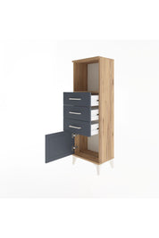 Arges Dolap Tek Raflı 3 Çekmeceli Tek Kapaklı 44x30x134 Çam-Antrasit