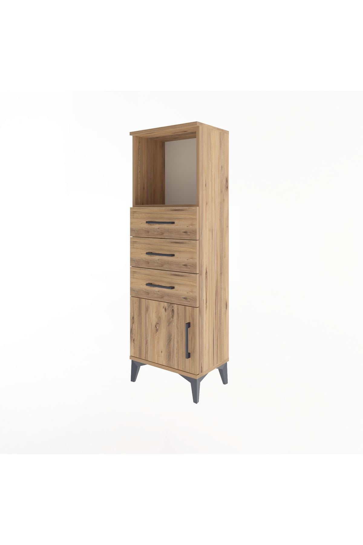 Arges Dolap Tek Raflı 3 Çekmeceli Tek Kapaklı 44x30x134 Çam-Çam