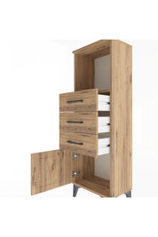 Arges Dolap Tek Raflı 3 Çekmeceli Tek Kapaklı 44x30x134 Çam-Çam