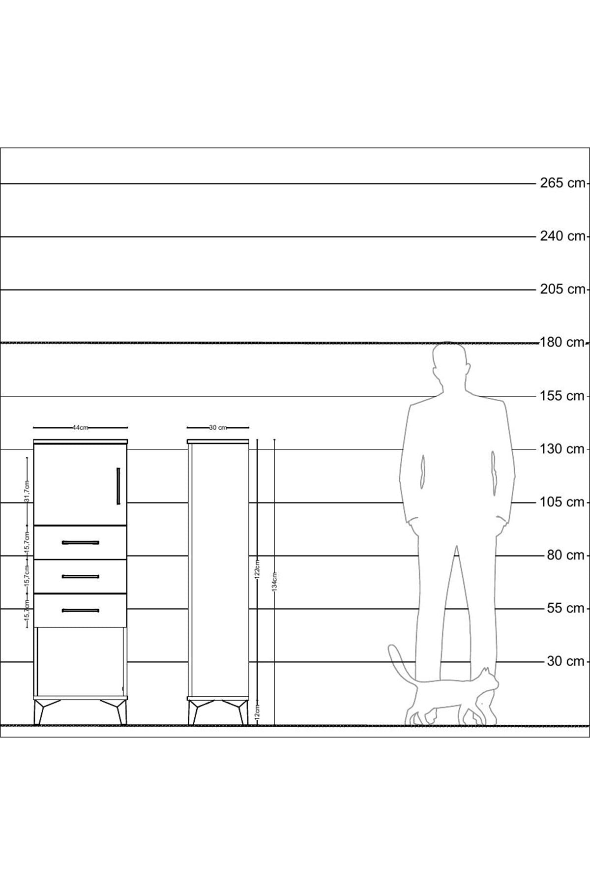 Arges Dolap Tek Raflı 3 Çekmeceli Tek Kapaklı 44x30x134 Aytaşı-Aytaşı