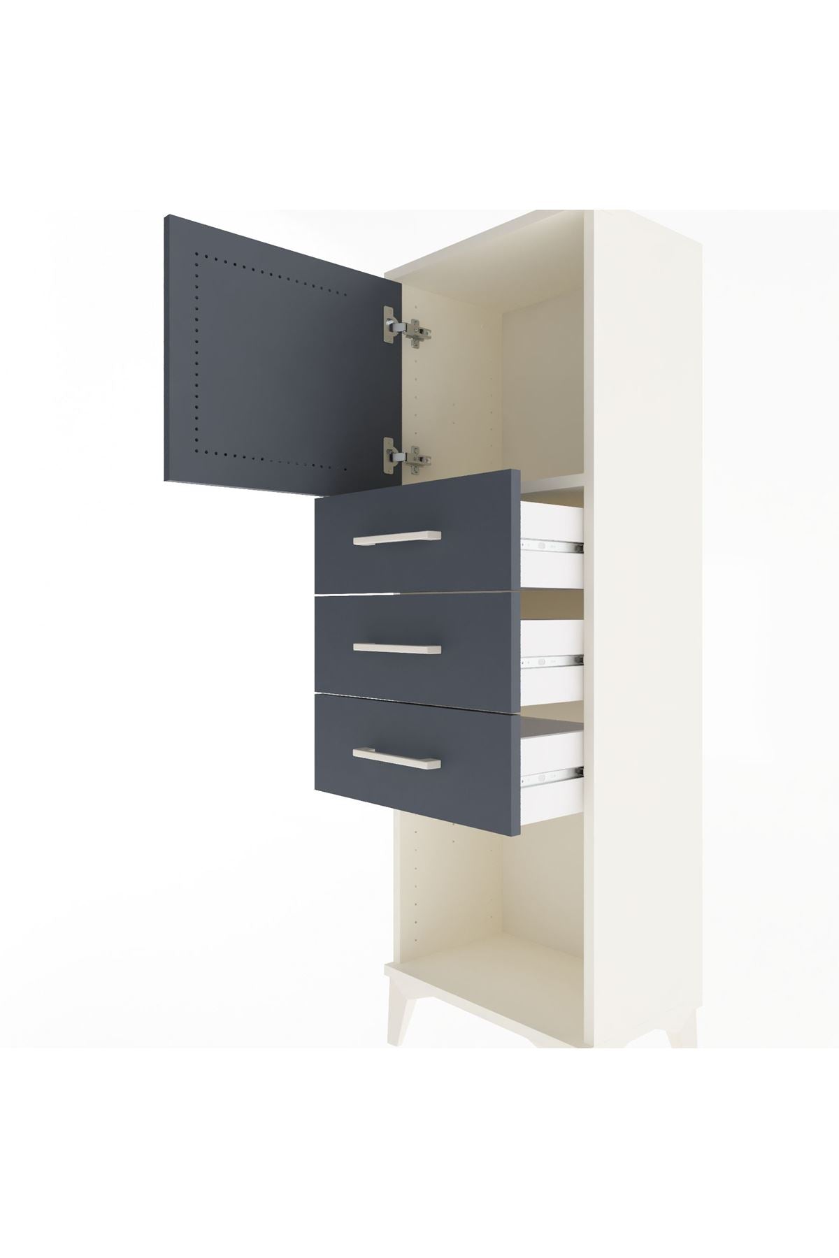 Arges Dolap Tek Raflı 3 Çekmeceli Tek Kapaklı 44x30x134 Aytaşı-Antrasit