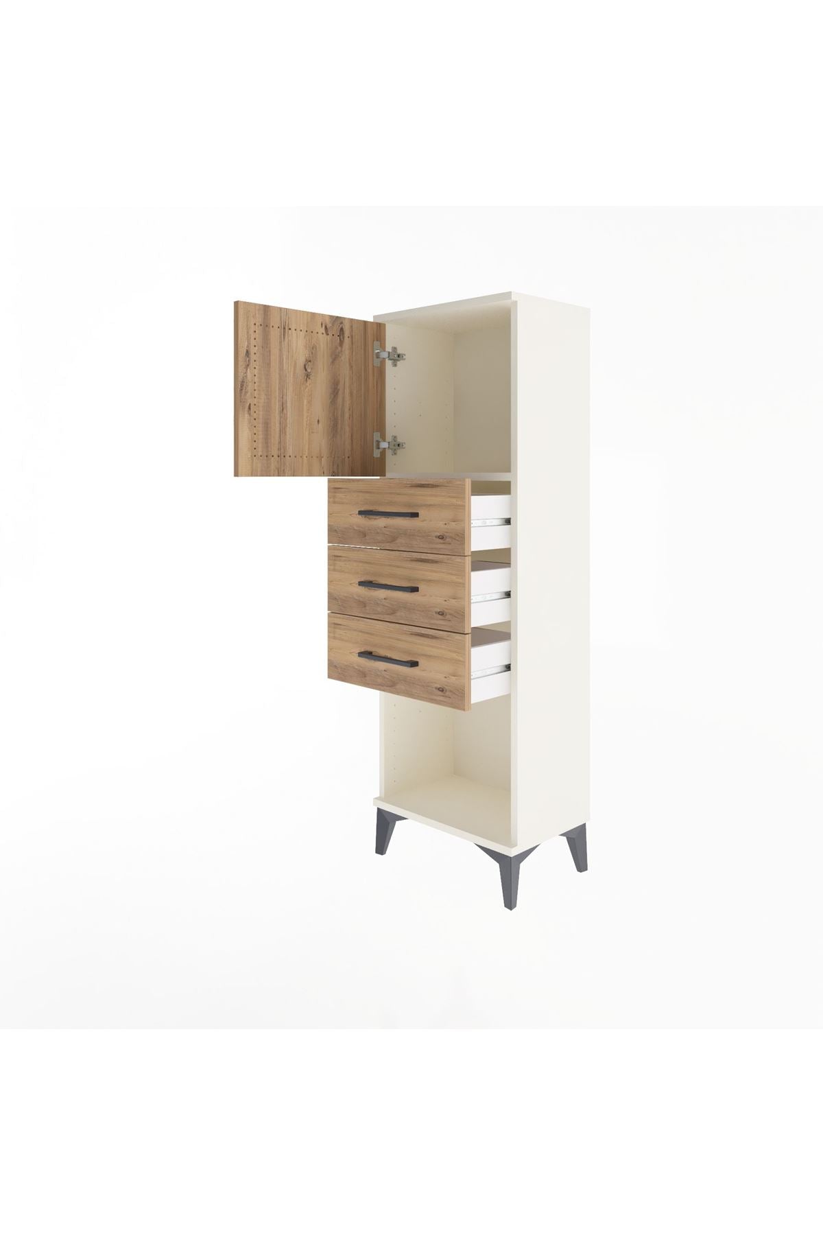 Arges Dolap Tek Raflı 3 Çekmeceli Tek Kapaklı 44x30x134 Aytaşı-Çam