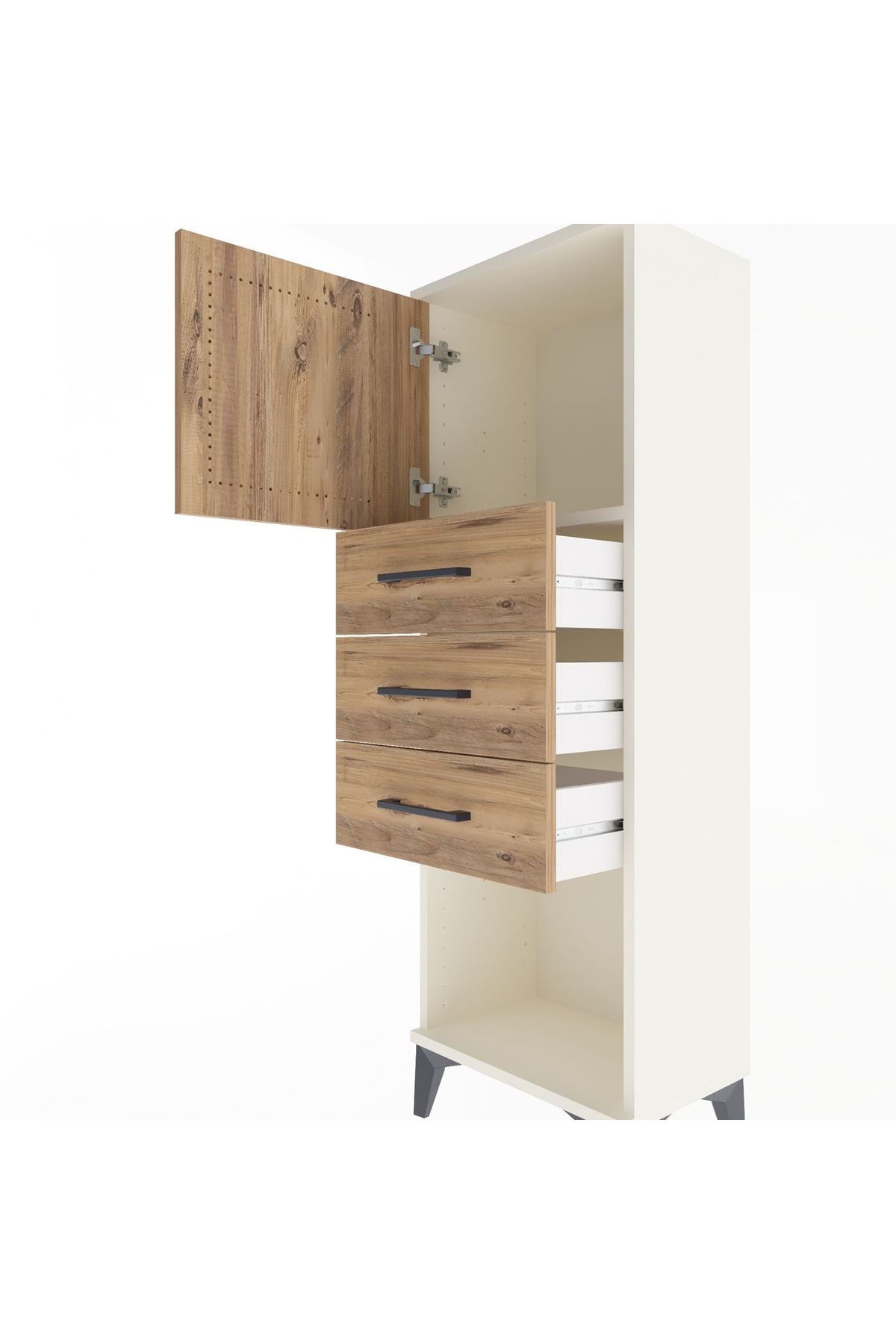 Arges Dolap Tek Raflı 3 Çekmeceli Tek Kapaklı 44x30x134 Aytaşı-Çam