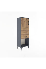 Arges Dolap Tek Raflı 3 Çekmeceli Tek Kapaklı 44x30x134 Antrasit-Çam